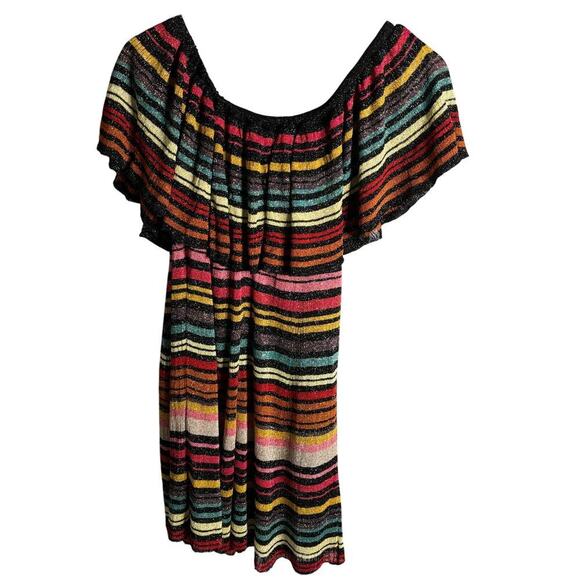 Zara Knit Off Shoulder Mini Dress Stripe Multi Size S - Picture 3 of 4